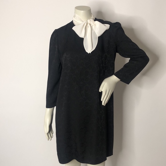 NWT Sandro Black Viscose Floral Print White Neck Tie  Size 2 - Picture 1 of 12